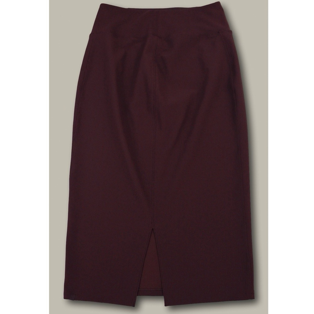 Lululemon Solid‎ Ribbed High Rise Midi Pencil Skirt 6 Plum Burgundy Back Vent - Picture 3 of 4